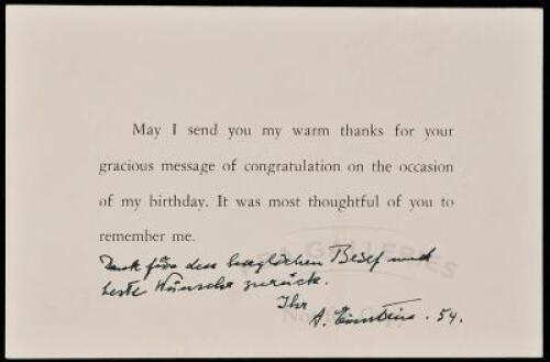 Autograph Note, signed, on printed card