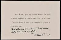 Autograph Note, signed, on printed card