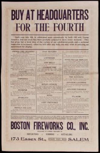 Fourth of July Fireworks - Massachusetts broadside