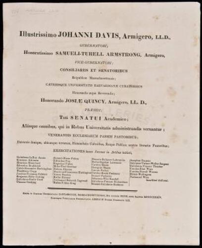 Harvard commencement program, 1834