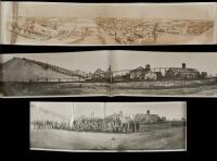 Three panoramic photographs of Netta Mill in Picher, Oklahoma - plus two smaller photographs of miners