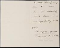 Autograph Letter Signed by Theodore Roosevelt, to Mary Elizabeth Day, expressing concern over the health of her husband, newly appointed Supreme Court Justice William R. Day