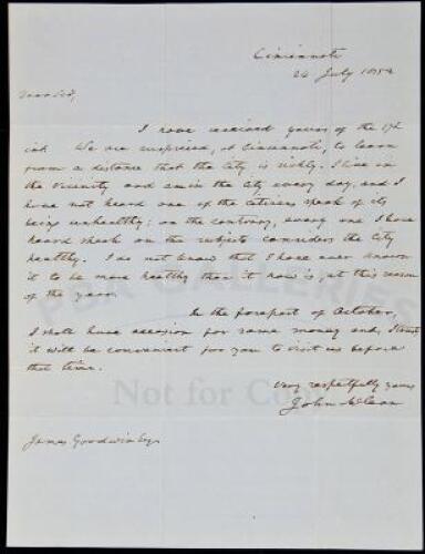 Autograph Letter Signed from John McLean while Associate Justice of the US Supreme Court - who dissented on the Dred Scott fugitive slave case