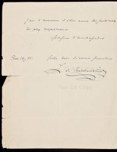 Autograph Letter Signed (in French), as Prussian Ambassador to Ottoman Turkey, relating to medical treatment and nursing in the Crimean War, with veiled reference to the accomplishments of Florence Nightingale