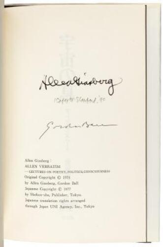 宇宙の息 / Uchū no iki [Allen Verbatim: Lectures on Poetry, Politics, Consciousness] - Ginsberg's own copy of the Japanese edition, signed by him and Gordon Ball