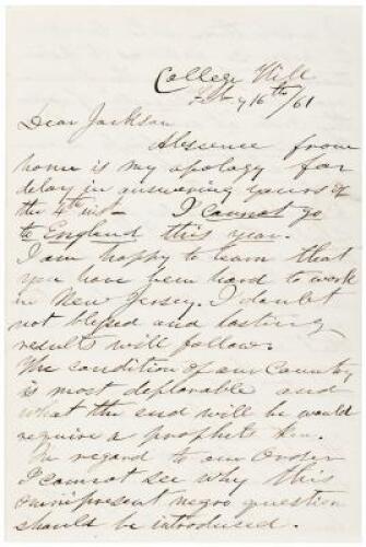 Autograph Letter Signed - Ohio Anti-Slavery Republican backs racial segregation of Temperance movement