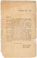 Rare printed letter from Black teenages in Philadelphia, 1887