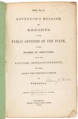 Governor’s Message and Reports of the Public Officers of the State…of Virginia