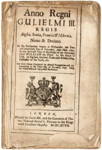 Anno regni Gulielmi III. Regis Angliæ, Scotiæ, Francia & Hiberniæ, Nono & Decimo. At the Parliament begun at Westminster the two and twentieth day of November, Anno Dom. 1695. In the seventh year of the reign of our Sovereign Lord William the Third, by th