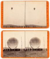 Two rare 1880s Stereviews by M.M. Hazeltine of Baker City, Oregon showing a hot air balloon