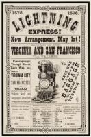 Lightning Express! New Arrangement, May 1st! Through Trains Daily Between Virginia and San Francisco Via Vallejo... Only One Transfer. Baggage Checked Through...