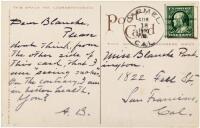 Autograph Postcard Signed from Ambrose Bierce, plus a compliment card signed by him
