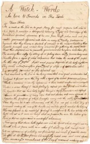 Rare 1787 Manuscript defending Quaker Pacifism during the Revolutionary War
