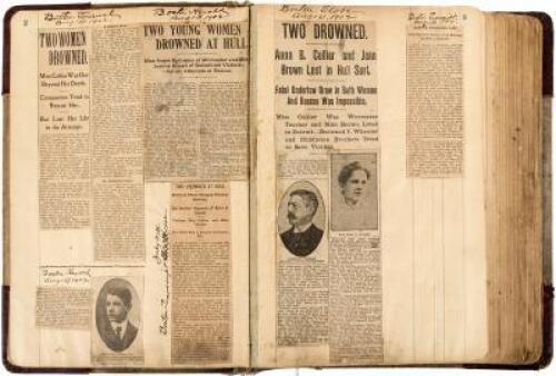 Scrapbook detailing the heroic rescue of a young woman from drowning by two young men