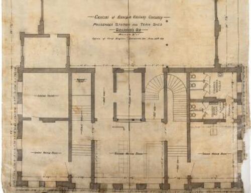 Six original architectural drawings/plans for the Savannah, Georgia, Central of Georgia Railway Company station and outlying buildings