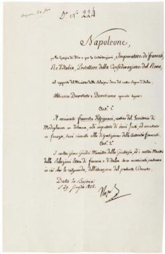 Manuscript document in Italian, signed by Napoleon