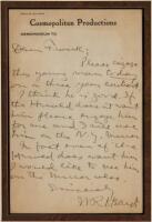 Autograph letter signed - on Cosmopolitan Productions Memorandum letterhead about a young man to hire for the N.Y. Mirror