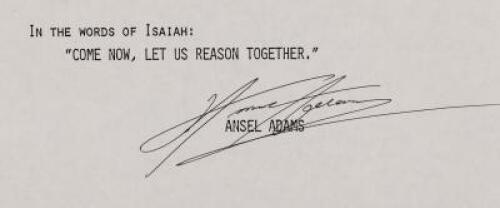 Typescript "Testimony of Ansel Adams Before the Senate Parks, Recreation and Renewable Resources Subcommittee, April 24, 1980, on S.2551" - signed by Adams