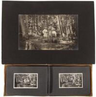 Album with 46 silver photographs of men and women engaged in hunting, fishing and other activities in Northern Califorinia, plus 9 mounted enlargments of photographs i the album