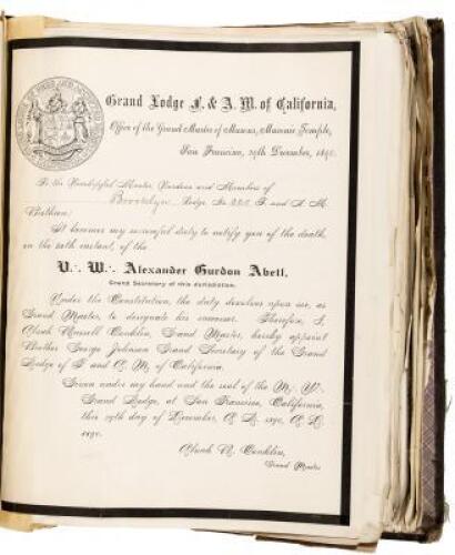 Collection of approximately 500 documents and letters concerning the Grand Lodge of Free and Accepted Masons of California