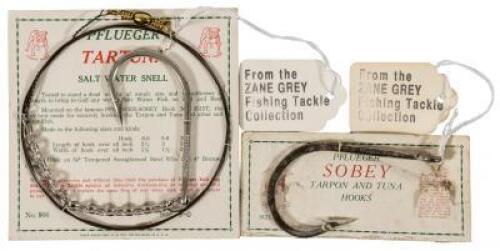 Two Fish Hooks owned by Zane Grey with a signed check