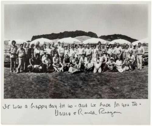 Group photograph with Ronald and Nancy Reagan, inscribed by Nancy Reagan, also signed by Ronald Reagan