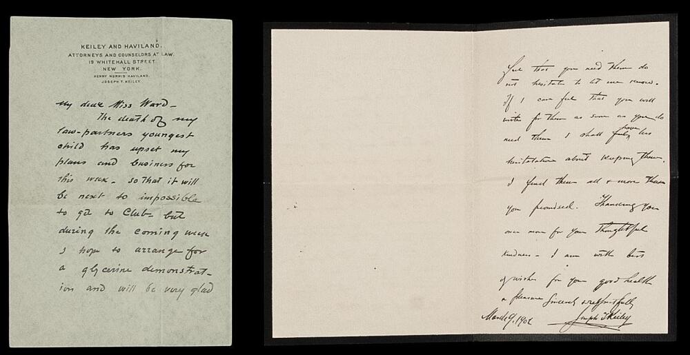 Two autograph letters signed by photographer Joseph Keiley, Stieglitz ...