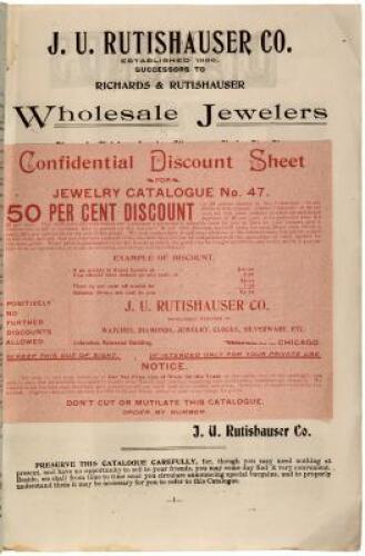 J.U. Rutishauser Co. Catalogue 47. Wholesale Jewelers, Watches, Diamonds, Jewelery, Silverware, Clocks, &c.