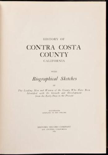 History of Contra Costa County California with Biographical Sketches