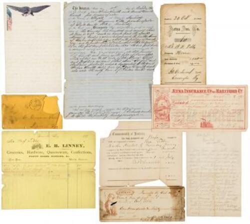 Scarce group of 9 documents and letters relating to Benjamin Franklin Tibbs, a free black man of Danville and Lexington, Kentucky, before, during, and after the Civil War