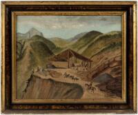 Original oil on canvas of a mining scene, likely Mexico or California