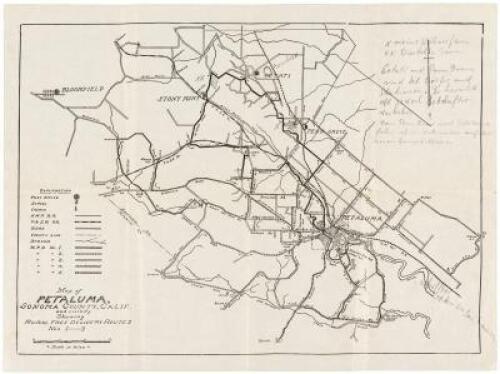 Map of Petaluma, Sonoma County, Calif., and vicinity Showing Rural Free Delivery Routes Nos. 1--5