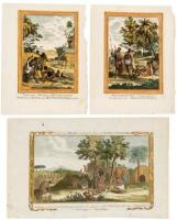 Six copper-engravings of African scenes and natives, all but one hand-colored