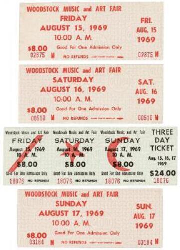 Four original unused tickets to the 1969 Woodstock festival