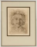 Original etched portrait of Albert Einstein, signed by both Einstein & the artist J.J. Muller