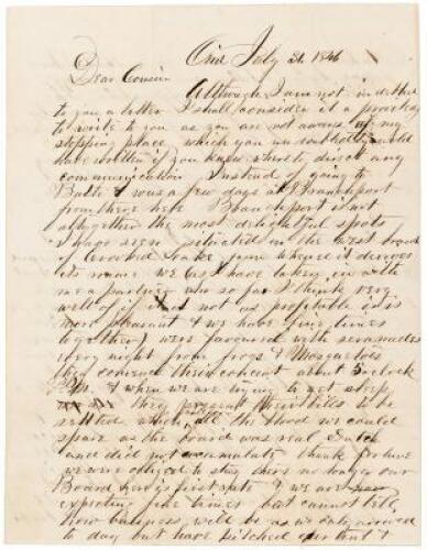Three Autograph Letters Signed, from George Arms, a traveling daguerreotypist in upstate New York, to his cousin Christopher Tilden
