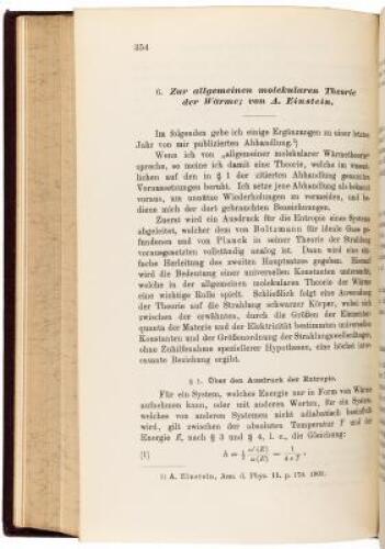 Four early papers by Albert Einstein, in four volumes of Annalen der Physik