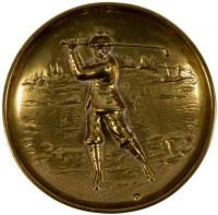 Solid brass ashtray with golfer illustration