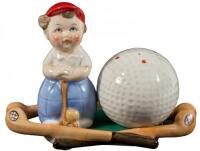 Golfer and golf ball ceramic salt and pepper shaker