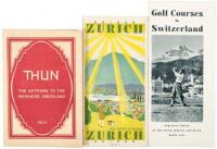 Three international travel brochures, featuring golf