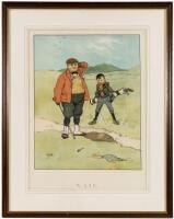 Two golf color lithographs by John Hassall