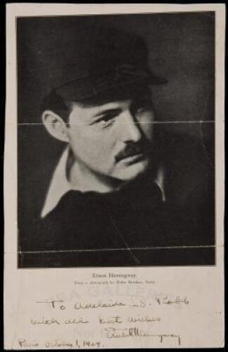 Inscribed portrait of Ernest Hemingway