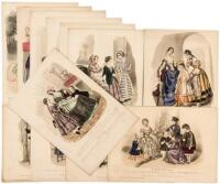 Twelve hand-colored fashion plates from "Le Petit Messager" by Heloise Leloir