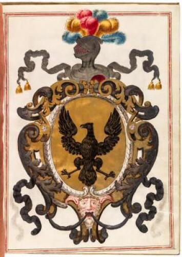 Eighteenth century manuscript Spanish Coat of Arms of the family Aguilar