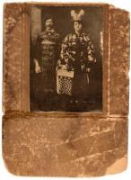 1896 Texas cabinet card photograph of a Caucasian man and woman, dressed in Japanese costume - "Collecting for Suffering Japanese"