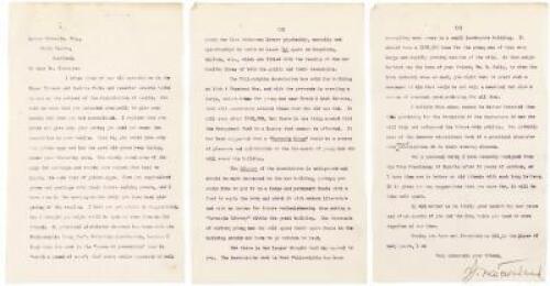 Typed Letter Signed - 1906 Andrew Carnegie friend recalls the Steel baron’s philanthropic philosophy