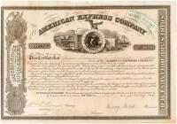 American Express Company stock certificate, signed by William Fargo, Henry Wells, and Alexander Holland