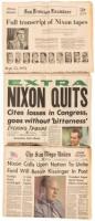 Three newspapers with resignation headlines