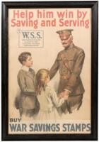 Help him win by Saving and Serving. Buy War Savings Stamps - W.S.S. War Saving Stamps Poster