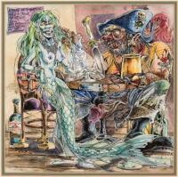 "A pirate and a mermaid have a drink together" - original painting by S. Clay Wilson, signed